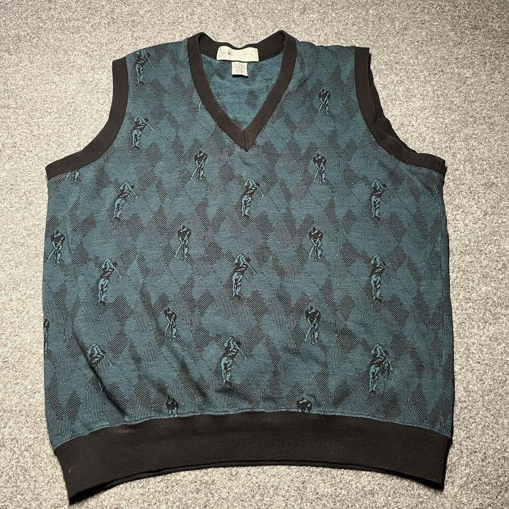 Vintage Grand Slam Sweater Vest Mens Large Green Penguin Logo AOP Golf 90s￼